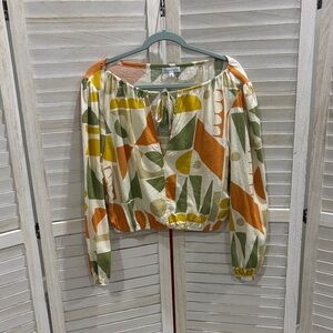 Gianni Bini Orange Green Cream Geometric Blouse